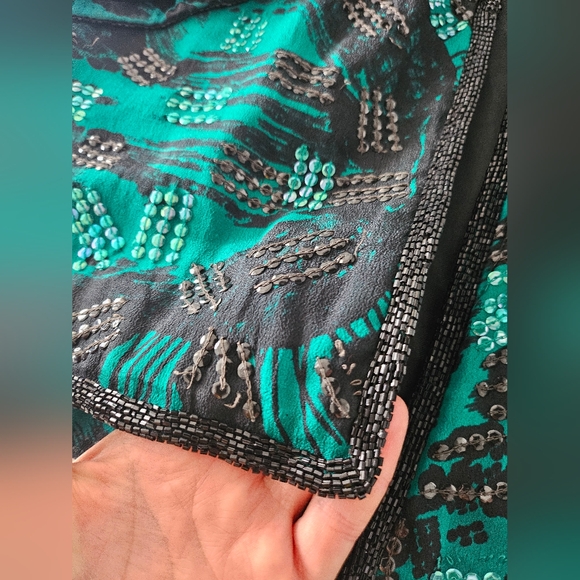 JUDITH ANN CREATIONS INC Beaded Sequin 100% Silk Evening/Opera Jacket Green Sz L - Picture 7 of 16